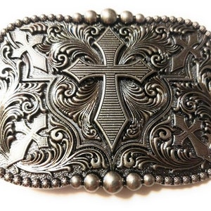 Beautiful 5 Cross Design  Belt Buckle Antique Silver color scroll design US seller