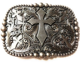 Beautiful 5 Cross Design  Belt Buckle Antique Silver color scroll design US seller