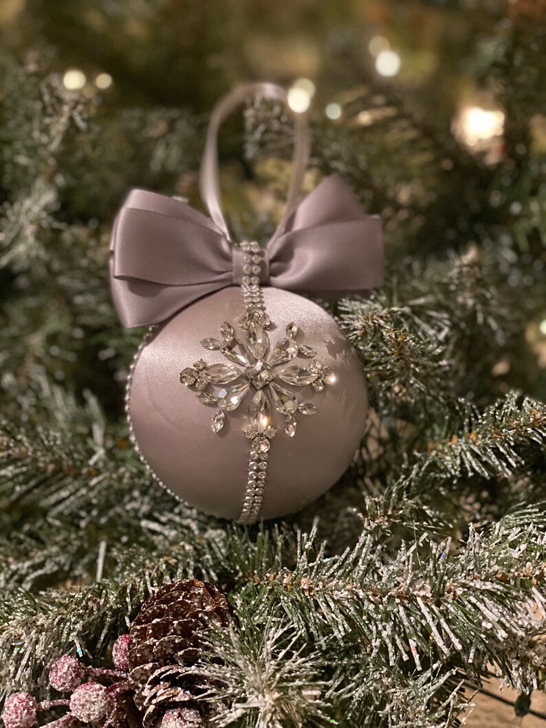 Gray Christmas Ornaments/rhinestone Christmas Ornaments/ Etsy