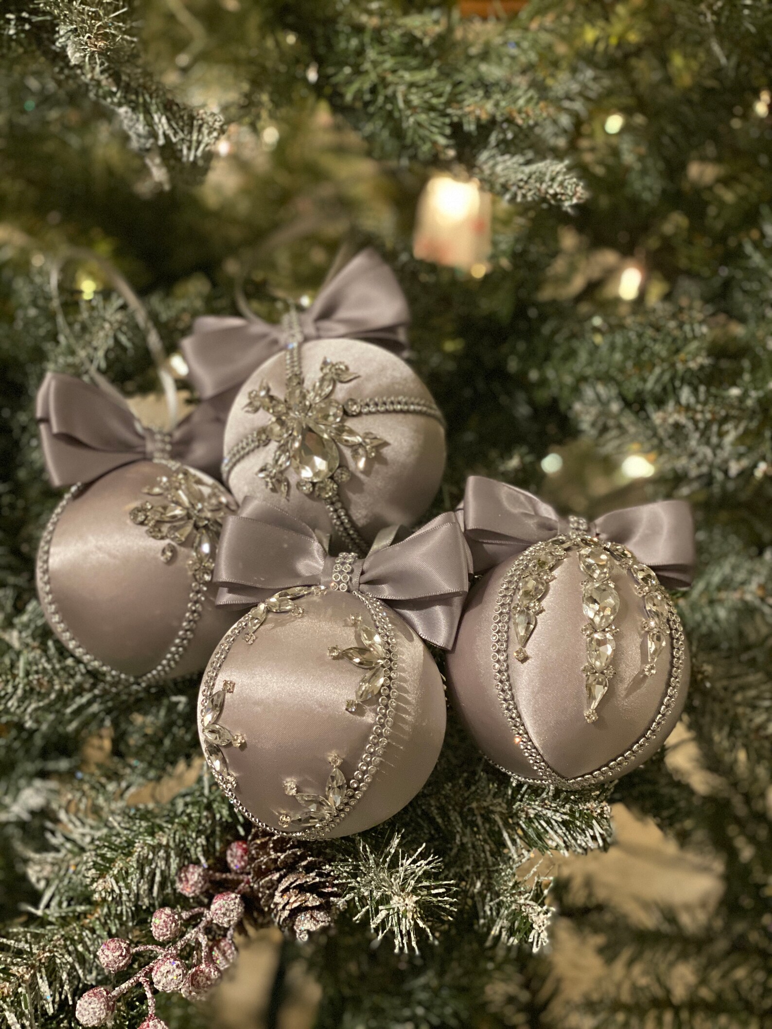 Gray Christmas Ornaments/rhinestone Christmas Ornaments/ Etsy