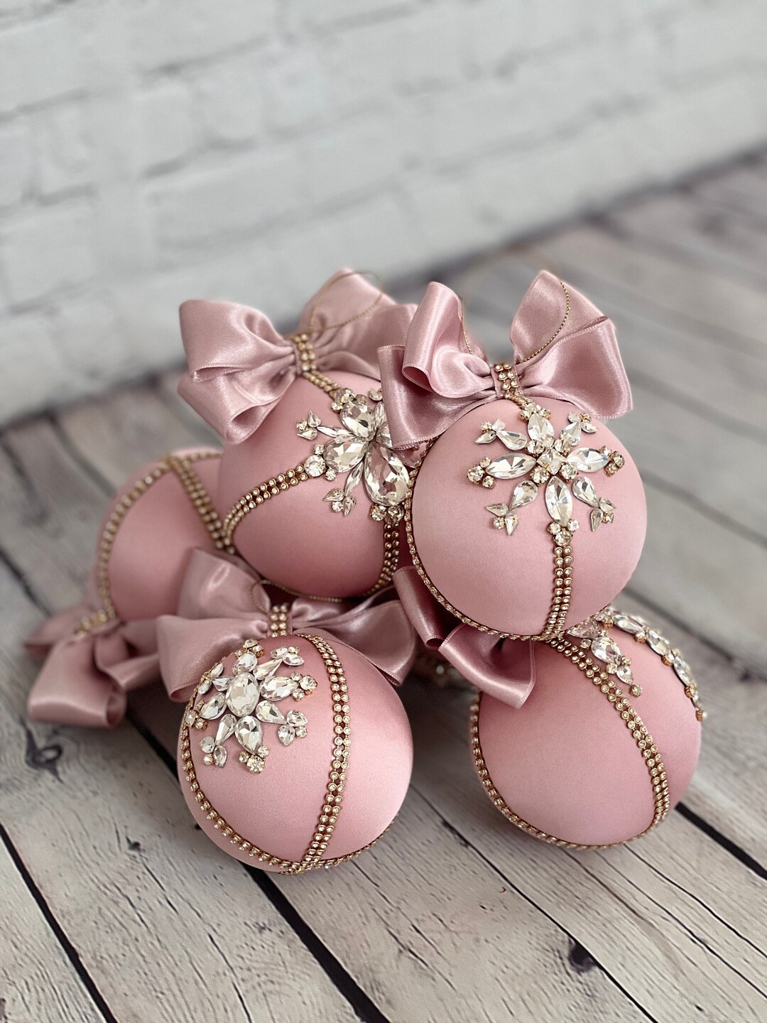 Dusty Pink Baubles/ Rhinestone Christmas Ornaments/ Blush Pink Etsy