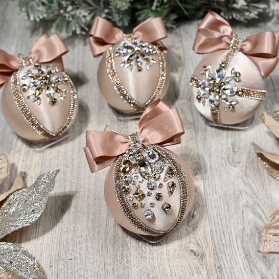 Christmas Silk Rhinestone Ornaments/Tree Decor Set/Handmade | Etsy