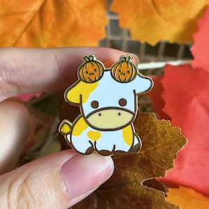 Pumpkin Cow Hard Enamel Pin, Kawaii Halloween Accessory