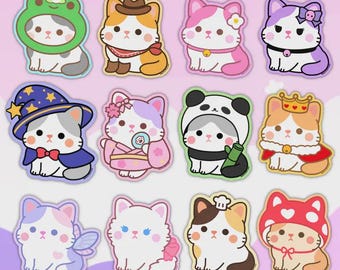 Cat Stickers, Kawaii Stickers, Water Bottle Stickers, Strawberry Cat, Pastel Pink Stickers, Fruit Cat