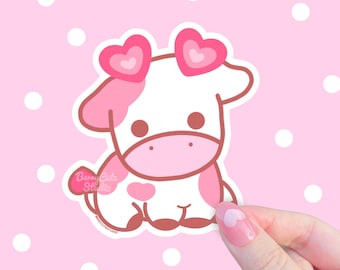 Pegatina de vaca con forma de corazón: pegatinas kawaii, pegatinas para planificador, pegatinas de San Valentín, pegatinas para botellas de agua, pegatinas pastel, pegatinas bonitas