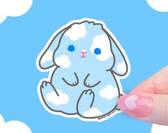 Cloud Rabbit Vinyl Sticker – Magical Lop Bunny, Blue Animal Sticker, Waterproof Laptop Decal
