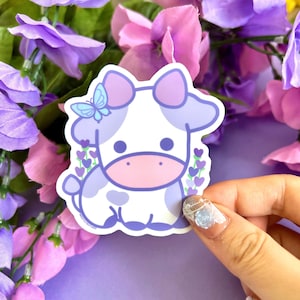 Lavender Cow Vinyl Sticker:  Laptop Stickers- Pastel Stickers - Cute Stickers - Cow Stickers - Water bottle Sticker