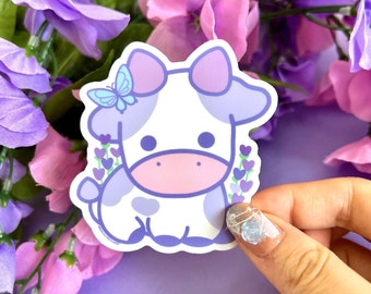 Lavender Cow Vinyl Sticker: Cute Pastel Laptop/Water Bottle Decal
