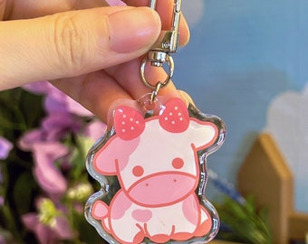 Cute Cow Acrylic Keychain – Kawaii Accessory, Double-Sided Design