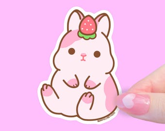 Strawberry Rabbit Vinyl Sticker – Bunny Waterproof Laptop Decal
