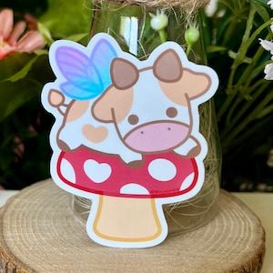 Autocollant en vinyle holographique de vache féerique : Autocollants Kawaii - Autocollants pastel - Autocollants mignons - Autocollants de vache - Autocollant de bouteille d'eau - Imperméable à l'eau