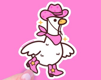 Pink Cowgirl Goose Sticker: Kawaii Waterproof Decal