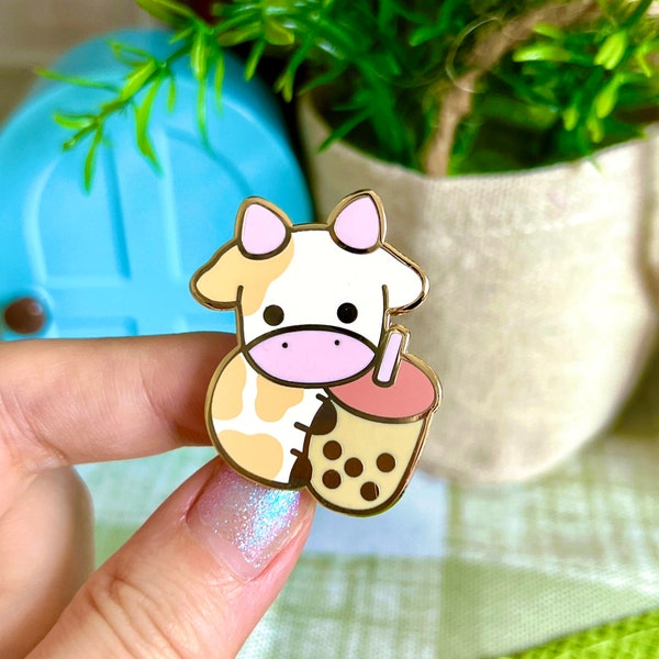 Boba Cow Enamel Pin, Cute Kawaii Bubble Tea Pin, Hard Enamel, Cow Gifts