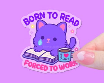 Bookish Cat Sticker: Reading Kitten, Water Bottle Decal