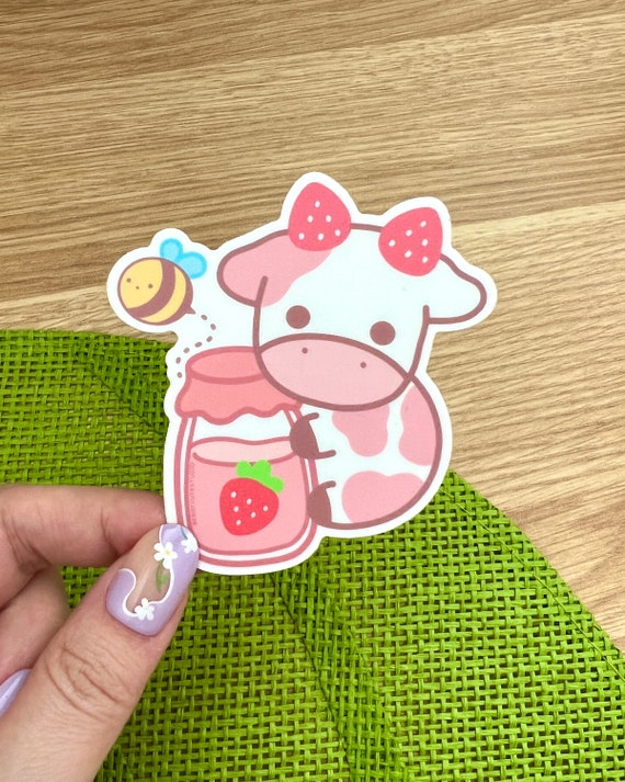 Strawberry Cow Print Light Pink Sticker for Sale by