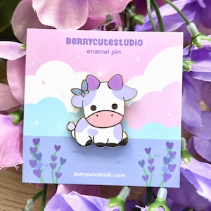 Lavender Cow Hard Enamel Pin - Flower Cow - Cute cow pin - Kawaii pin - Kawaii Accessory -Cute Lapel PIn - Cute Badge