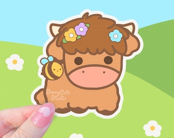 Highland Cow Sticker:  Kawaii Stickers- Planner Stickers -Journal- Meme Stickers -Pastel Stickers - Cute Stickers - Cottage core Stickers