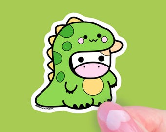 Dino Cow Vinyl Sticker:  Laptop Stickers- Pastel Stickers - Cute Stickers - Cow Stickers - Water bottle Sticker