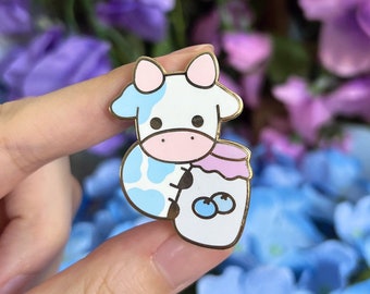 Blueberry Cow Hard Enamel Pin, Kawaii Lapel Accessory