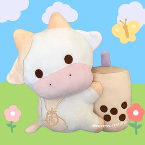 Boba Cow Plushie- Cow Plush - Collectible Plush - Cute Animal Plush- Farm Animals