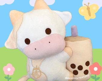 Boba Cow Plushie – Collectible Minky Plush, Embroidered Details