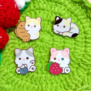 Cats Mini Hard Enamel Pins - Strawberry Cat, Cute Cat Pin, Taiyaki, Yarn, Calico Cat Pin, Kawaii Accessory, Brooch, Pin Set Gift