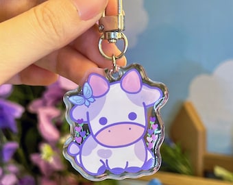 Kawaii Cow Keychain – Cute Acrylic Charm, Double-Sided (2 inch)