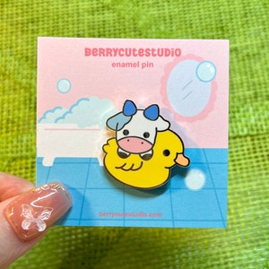 Cow and Rubber Ducky Hard Enamel Pin, Cute Pin, Bubble Bath Pin, Kawaii Accessory, Cute Cow Pin - Gift and Present Idea