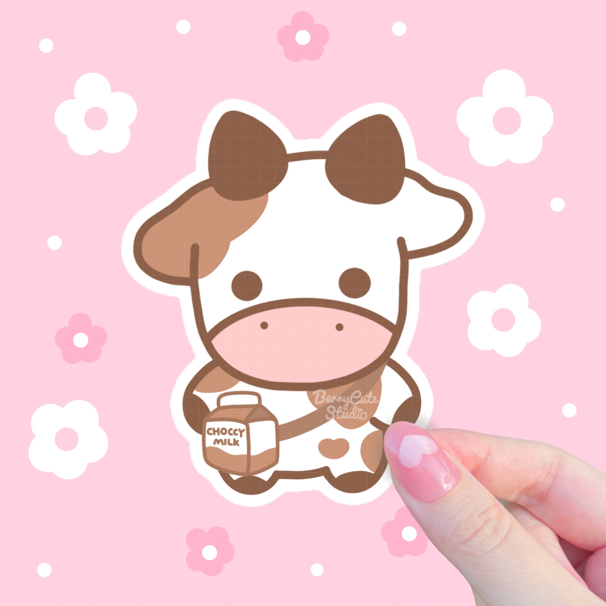 Strawberry Cow Matte Vinyl Sticker Stickers Cute Kawaii Decal Cut