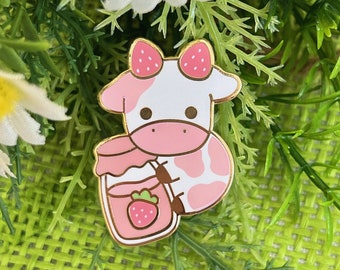 Strawberry Cow Hard Enamel Pin - Cute pin - Kawaii pin - Kawaii Accessory -Cute Lapel PIn - Cute Badge