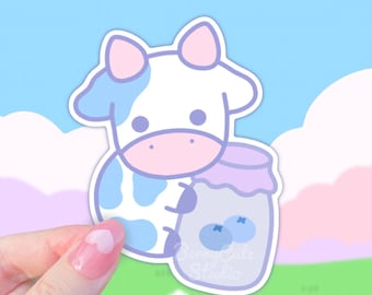 Blueberry Cow Sticker, Kawaii Milk Jar Sticker