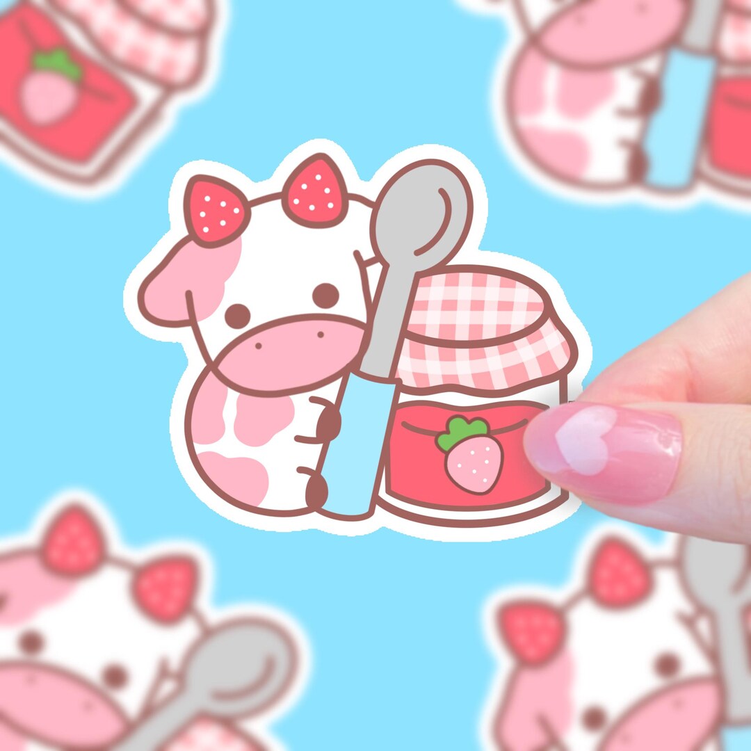 Strawberry Jam Cow Sticker: Kawaii Dessert Decal - Etsy