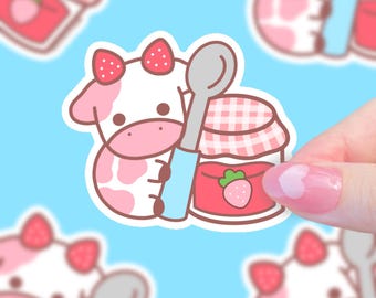 Strawberry Jam Cow Sticker: Kawaii Dessert Decal