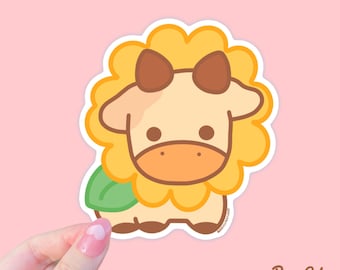 Sunflower Cow Vinyl Sticker: Waterproof Laptop Decal