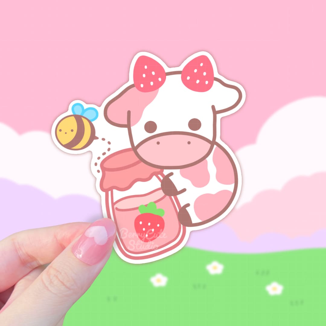 hey everyone i designed a strawberry cow sticker! please let me