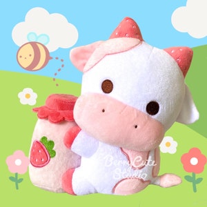 Strawberry Cow Plushie- Cow Plush - Collectible Plush - Cute Animal Plush- Farm Animals