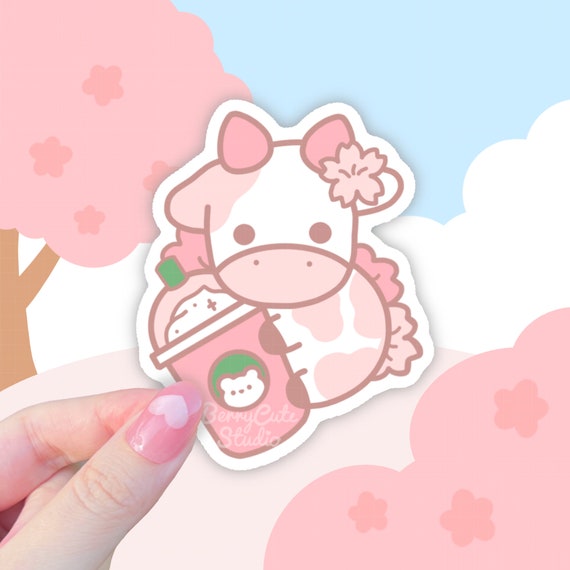 Sakura Frappe Cow Sticker: Kawaii Stickers- Planner Stickers