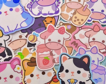 Cats and Cows Sticker Grab Bag – Pastel Die Cut Animal Stickers