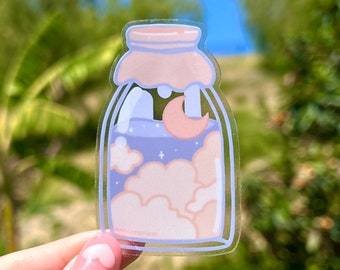 Dream Jar Transparent Sticker – Aesthetic Pastel Cloud Laptop Decal