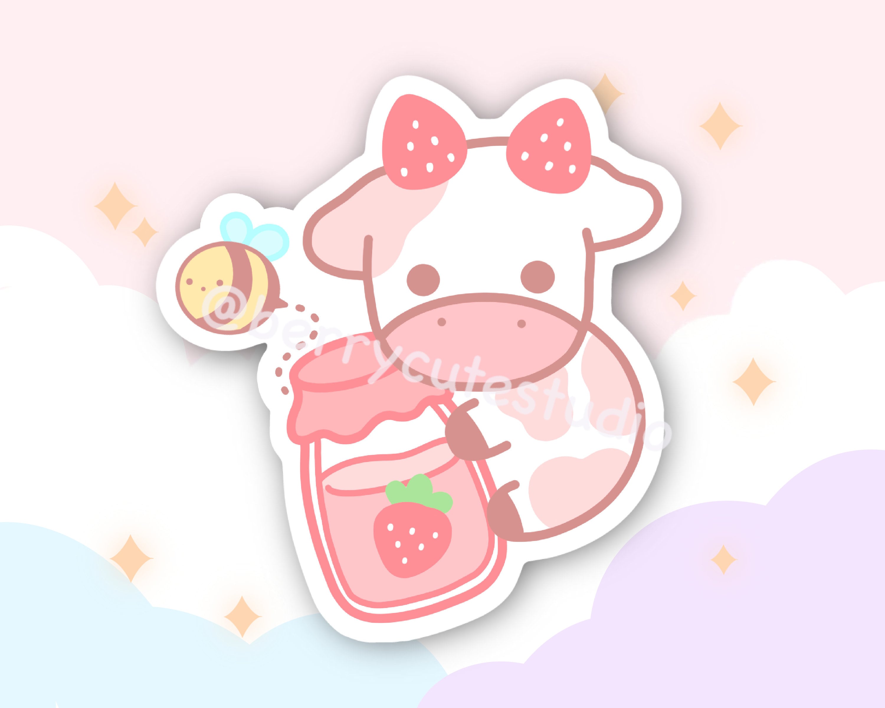 Strawberry Cow Sticker Kawaii Stickers Planner Stickers Etsy