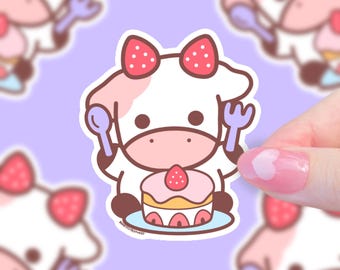 Let Them Eat Cake Cow Sticker: Kawaii Dessert Decal