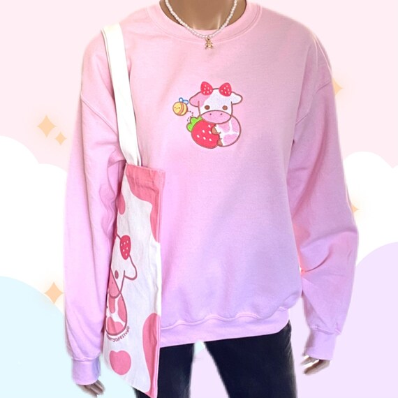Strawberry Cow Embroidered Crewneck Cow Embroidered Crewneck | Etsy