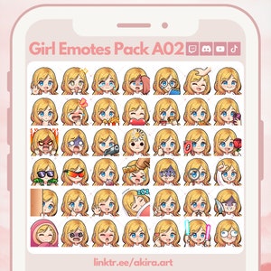 Süßes Chibi Girl Emotes Pack 42 Twitch Emotes, Discord Emotes, TikTok Emotes, YouTube Emotes Streamer | Blondes Haar | Blaue Augen