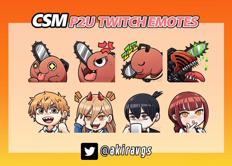 CSM Anime Emotes P2U Conjunto de gestos para Twitch y Discord - Etsy México