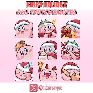 Kirby Holiday P2U Twitch Emotes, Discord Emotes, Christmas Emotes