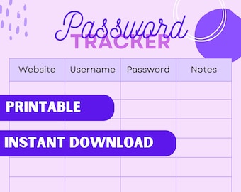 Password Tracker - Instant Download - Keep Your Information Secure