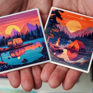 Retro Camping Sticker pack 12pc, Retro Camping Sticker, Tumbler Decal, Retro Camping Decal, Vinyl Stickers