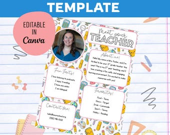Meet the Teacher Template, Editable Teacher Printable, Back to School Letter, Open House Newsletter Flyer, Instant Download