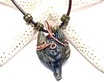 Fox Necklace Fox Jewelry Therian Necklace Wire Wrapped Fox Copper Wire Wrapped Jasper Necklace Jasper Fox Wire Pendant Crystal Jewelry