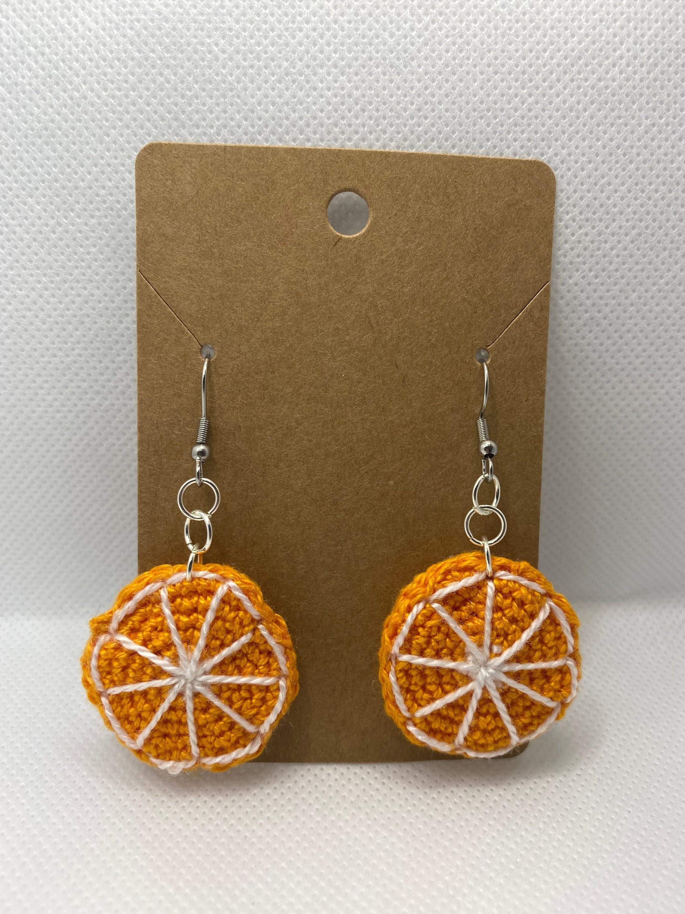 Crocheted orange slice earrings made to order Etsy